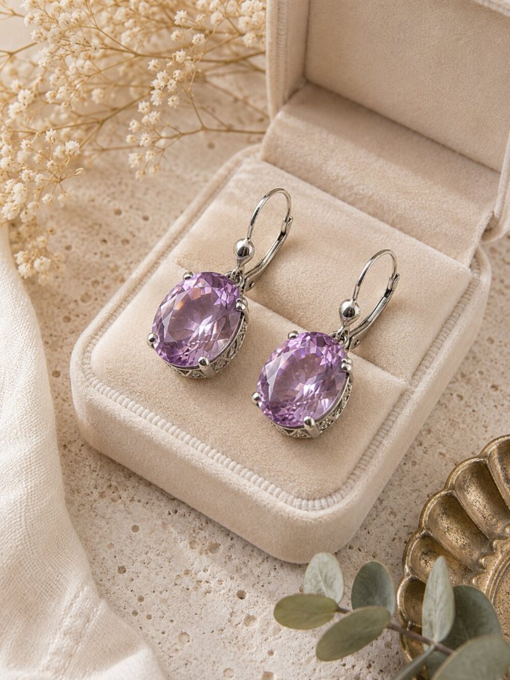 HUGE Rose de France Amethyst Sterling Silver Drop Earrings with